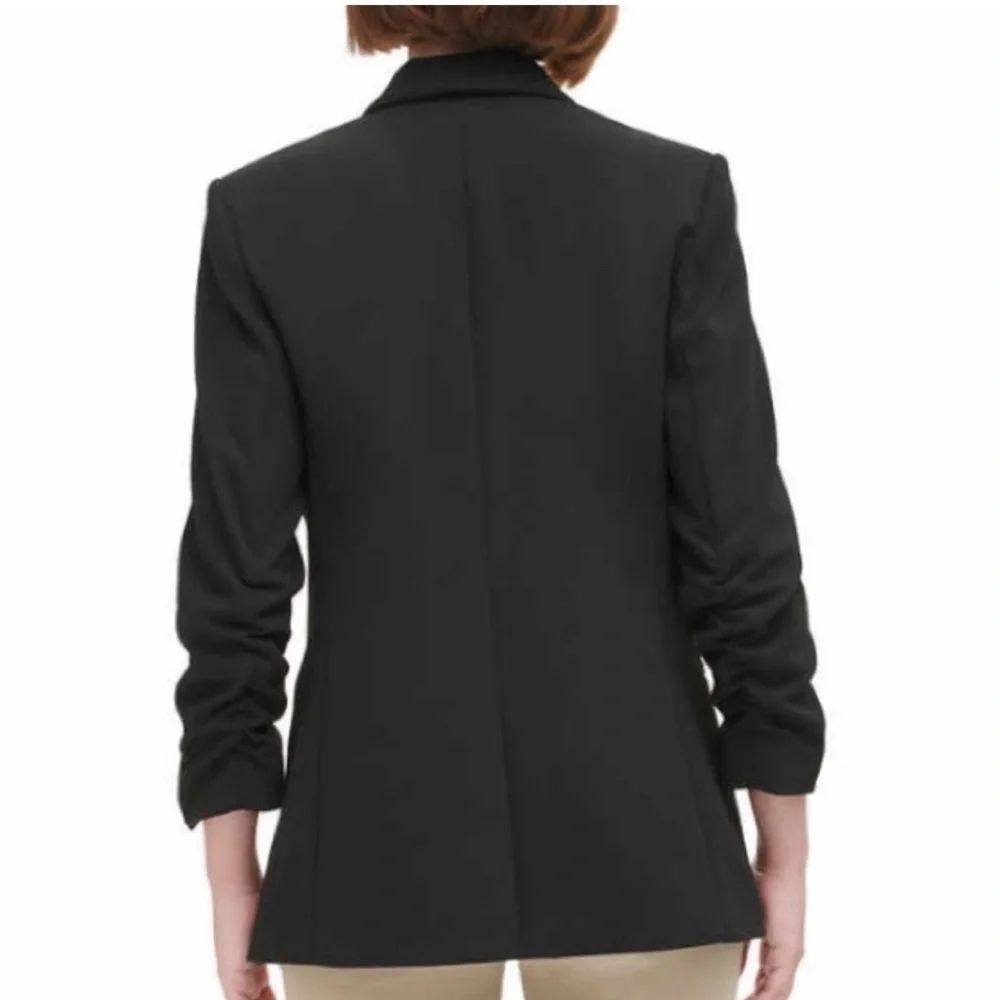 NEW DKNY Ladies’ Blue 3/4 Shirred Sleeve Shawl Collar Midweight Blazer